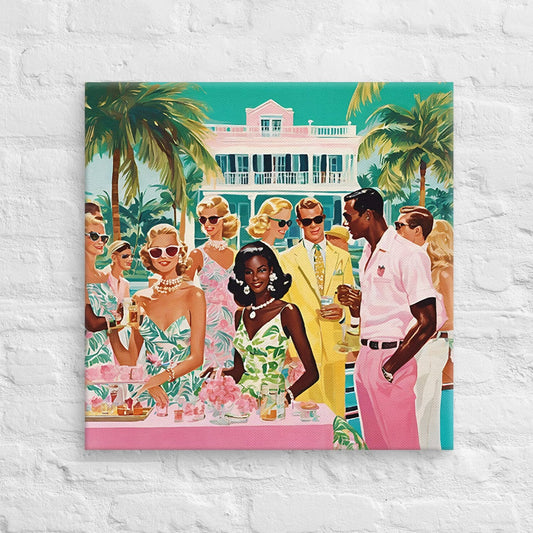 Palm Beach Party Coastal Preppy Canvas Wall Art