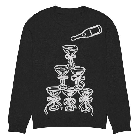 Holiday Champagne Tower Black Knitted Crew Neck Sweater