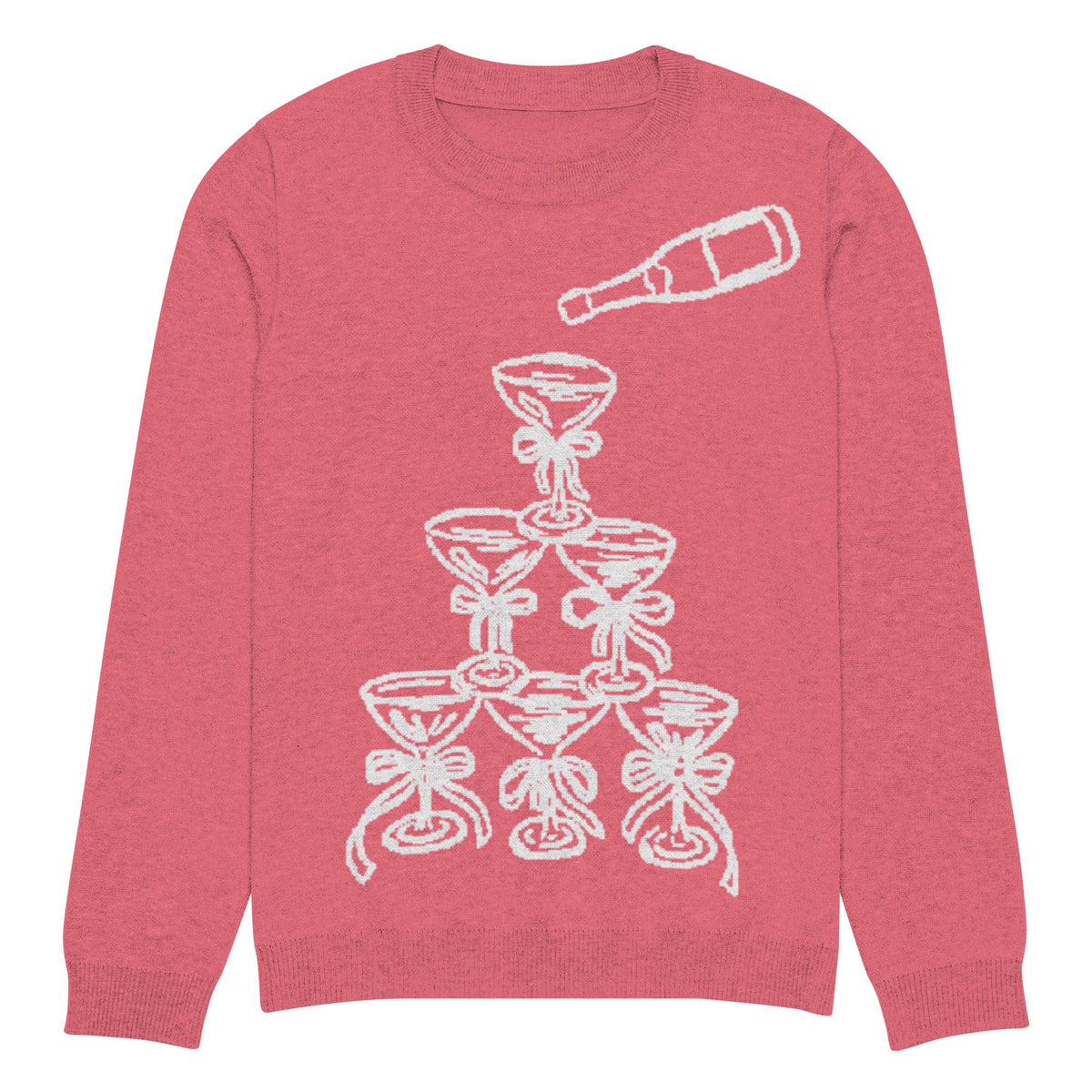 Holiday Champagne Tower Pink Knitted Crew Neck Sweater