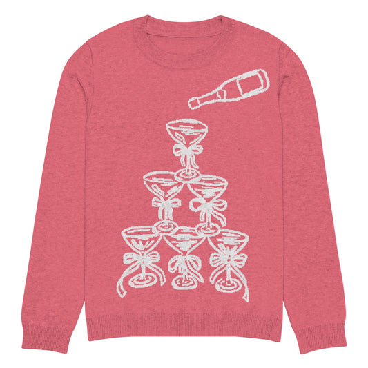 Holiday Champagne Tower Pink Knitted Crew Neck Sweater