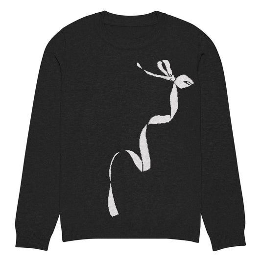 Holiday Ribbon Bow Black Knitted Crew Neck Sweater