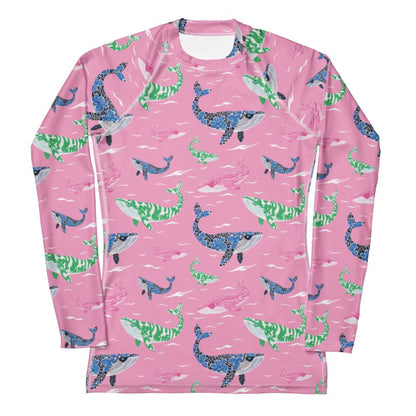 Whale of a Tale Coastal Preppy Women's Rash Guard UPF 50+