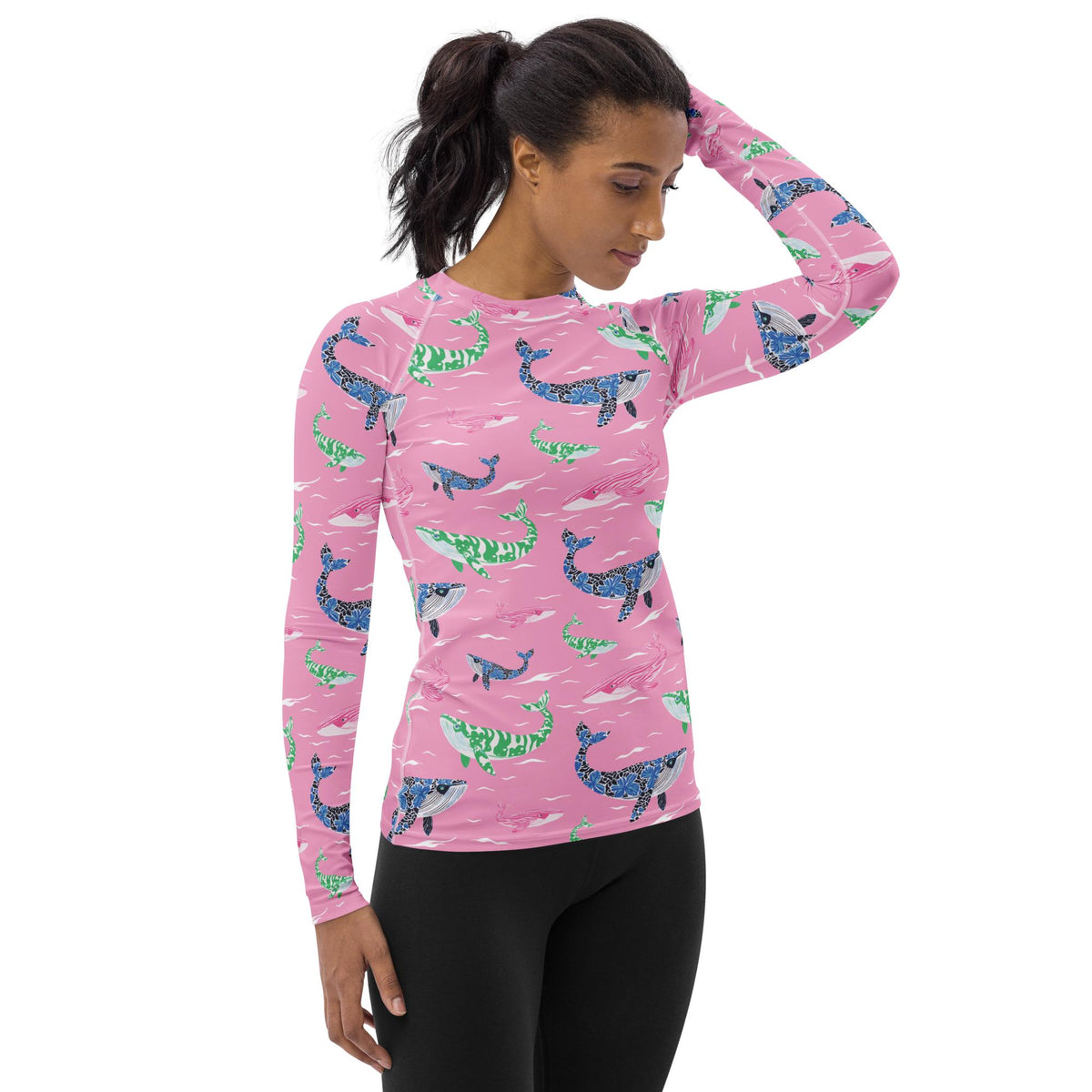 Whale of a Tale Coastal Preppy Women's Rash Guard UPF 50+
