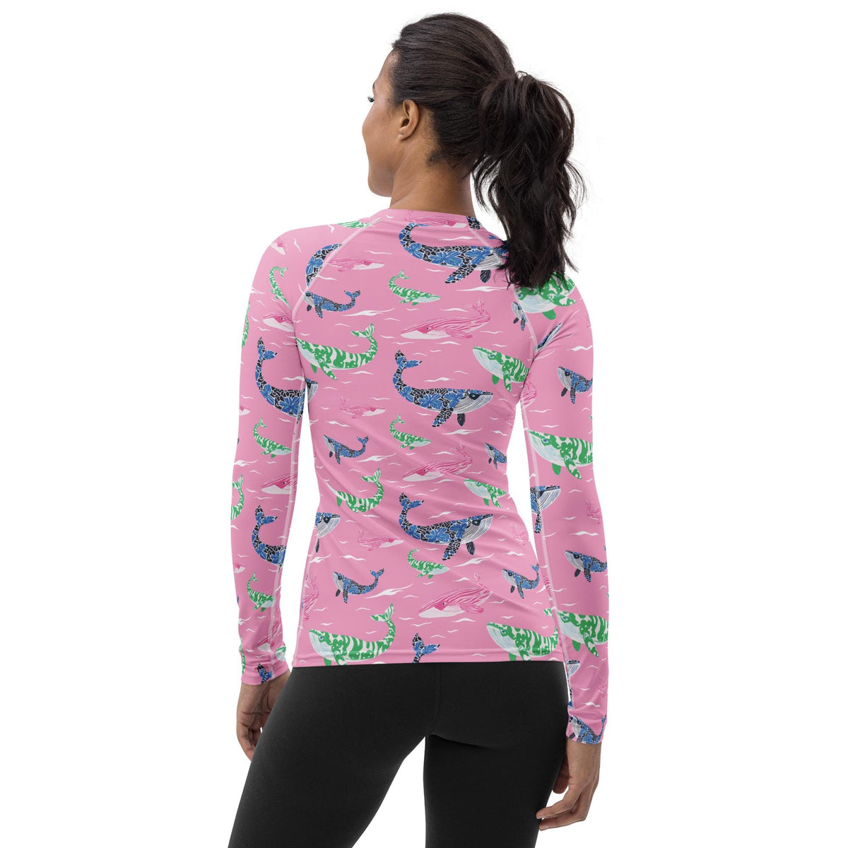 Whale of a Tale Coastal Preppy Women's Rash Guard UPF 50+