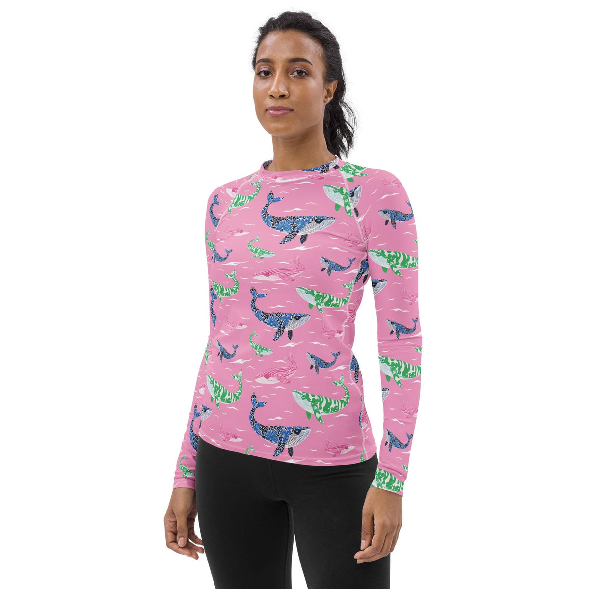 Whale of a Tale Coastal Preppy Women's Rash Guard UPF 50+