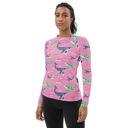 Whale of a Tale Coastal Preppy Women's Rash Guard UPF 50+