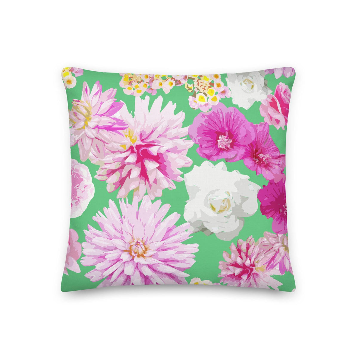 Garden Floral Spring Green Coastal Preppy Premium Pillow