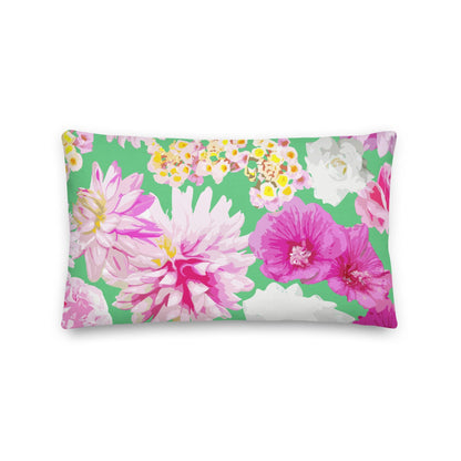 Garden Floral Spring Green Coastal Preppy Premium Pillow