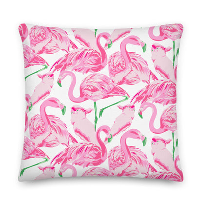 Palm Springs Flamingo Coastal Preppy Premium Pillow