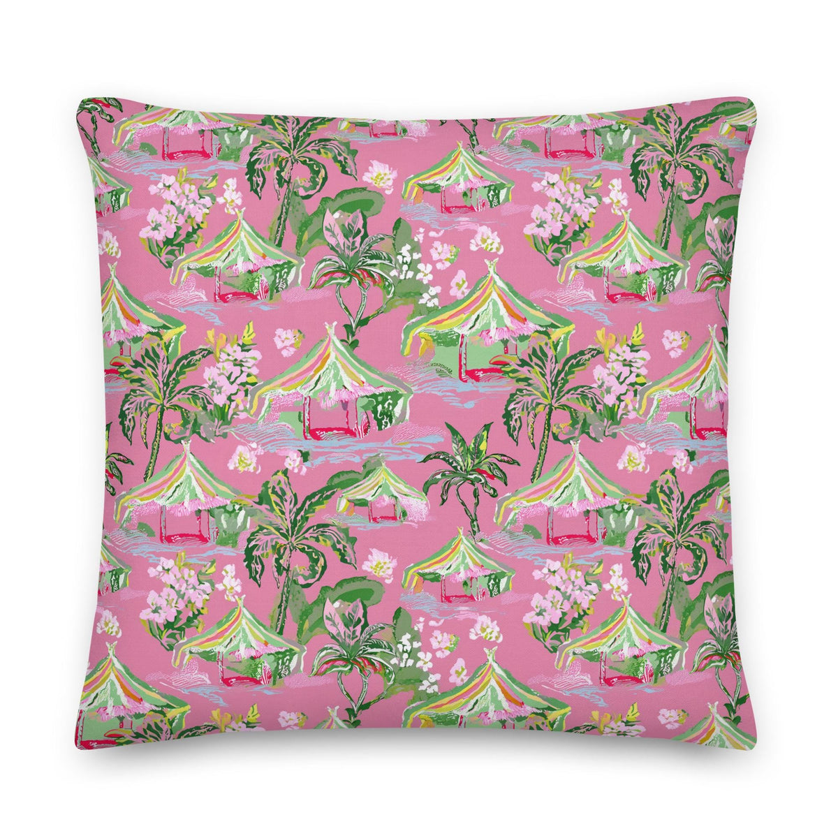 Palm Beach Tiki Hut Coastal Preppy Premium Pillow