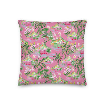 Palm Beach Tiki Hut Coastal Preppy Premium Pillow