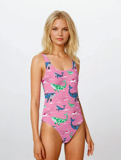 Whale of a Tale Coastal Preppy One-Piece Swimsuit