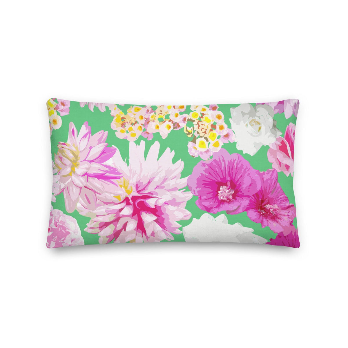 Garden Floral Spring Green Coastal Preppy Premium Pillow