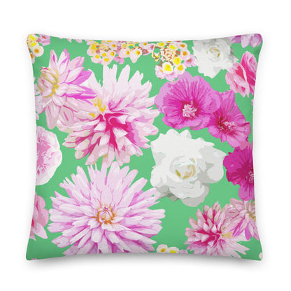 Garden Floral Spring Green Coastal Preppy Premium Pillow