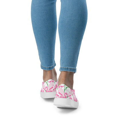 Palm Springs Flamingo Women’s slip-on canvas shoes in pink by The Happy Fun Shop, photo 6 of 8