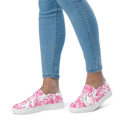 Palm Springs Flamingo Women’s slip-on canvas shoes in pink by The Happy Fun Shop, photo 7 of 8