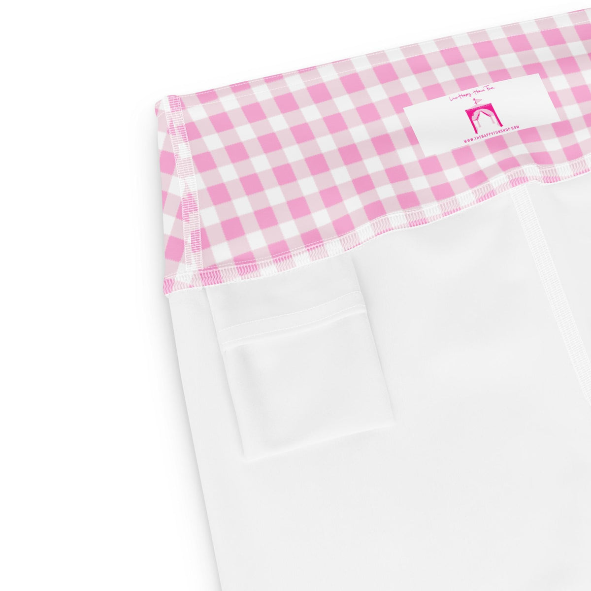 Scalloped Gingham Light Pink yoga capri leggings in light pink by The Happy Fun Shop, photo 6 of 8