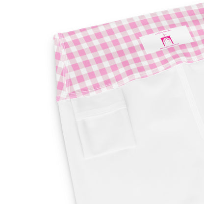 Scalloped Gingham Light Pink yoga capri leggings in light pink by The Happy Fun Shop, photo 6 of 8