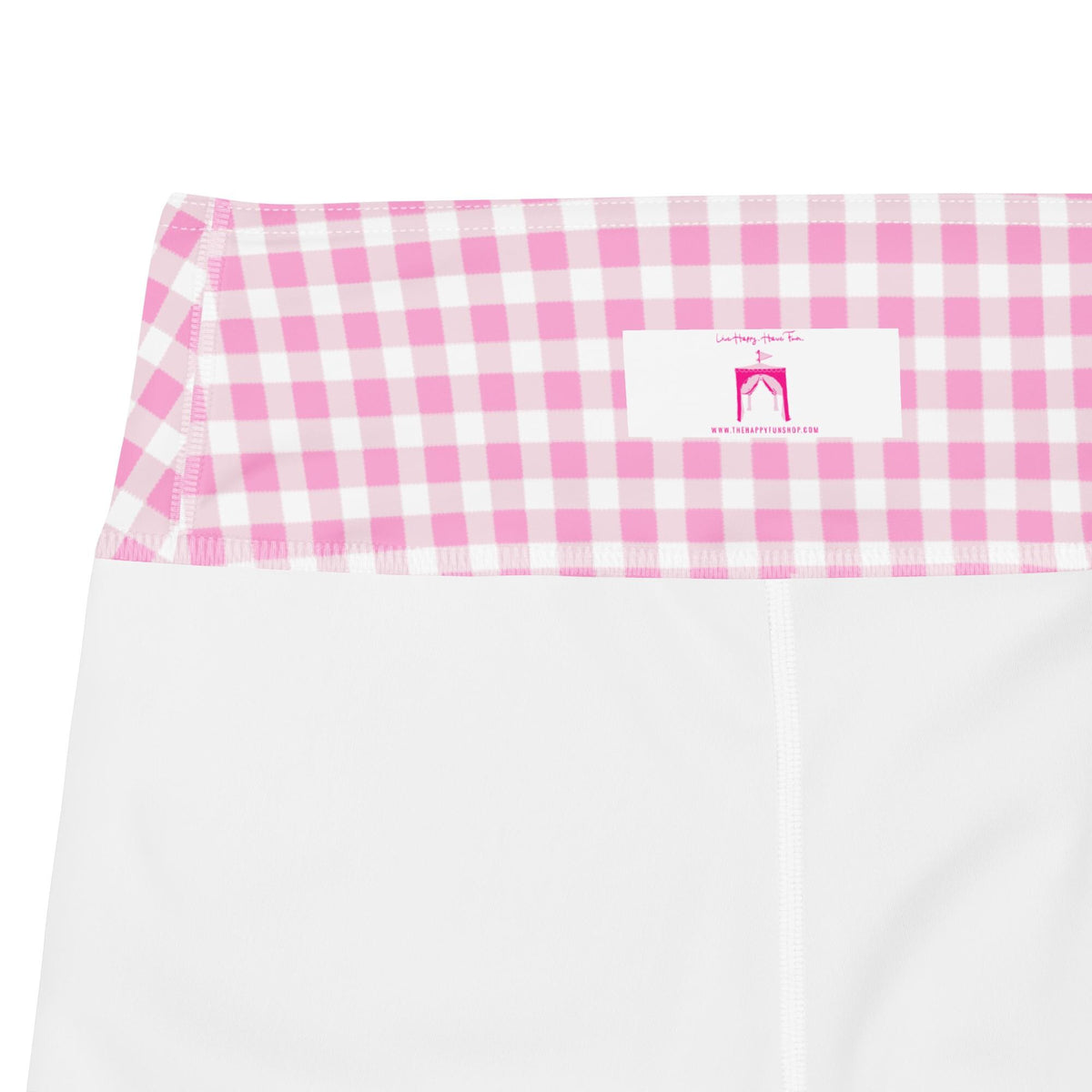 Scalloped Gingham Light Pink yoga capri leggings in light pink by The Happy Fun Shop, photo 7 of 8