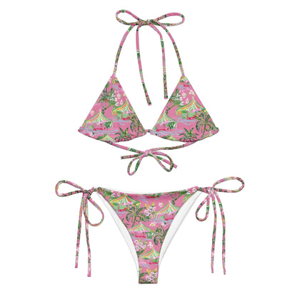 Palm Beach Tiki Hut Pink string bikini in pink by The Happy Fun Shop, photo 2 of 9