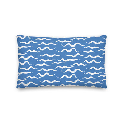 Shark Waves Blue Throw Pillow | Coastal Preppy Decor | Happy Ocean Style Beach House Pillow