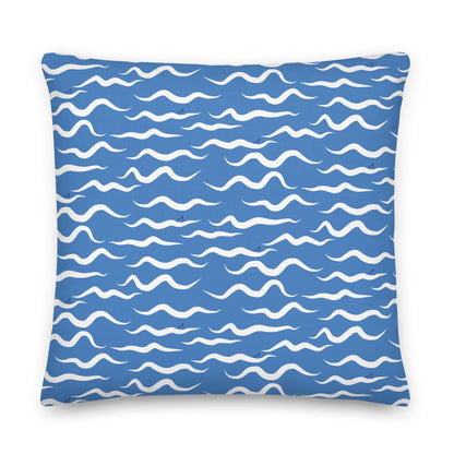 Shark Waves Blue Throw Pillow | Coastal Preppy Decor | Happy Ocean Style Beach House Pillow