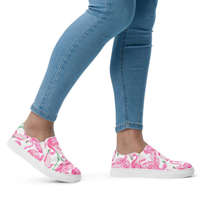 Palm Springs Flamingo Women’s slip-on canvas shoes in pink by The Happy Fun Shop, photo 5 of 8