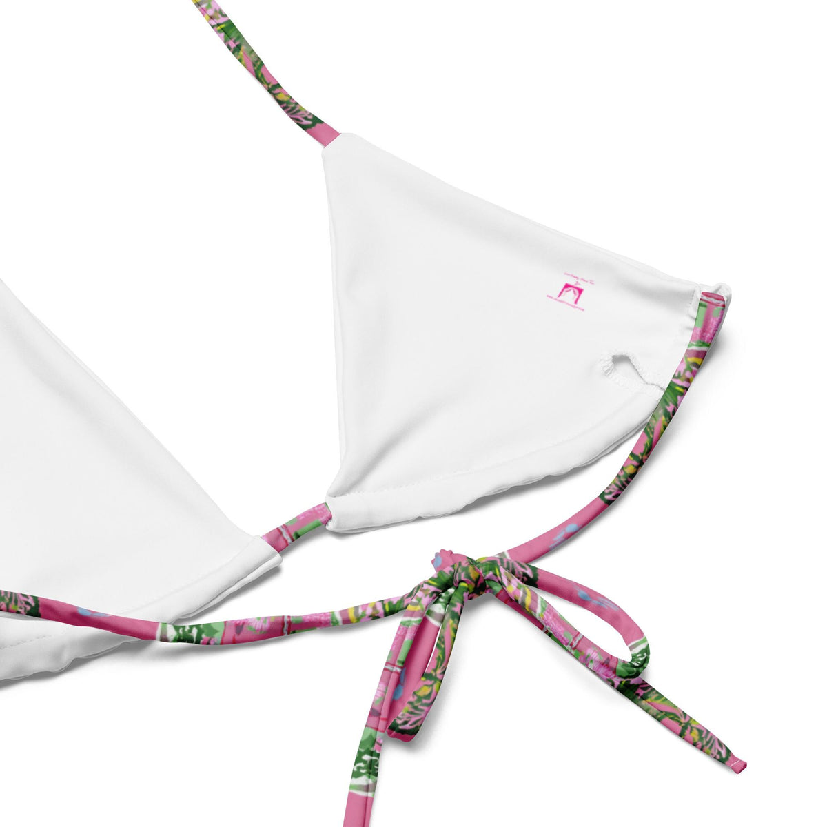 Palm Beach Tiki Hut Pink string bikini in pink by The Happy Fun Shop, photo 7 of 9
