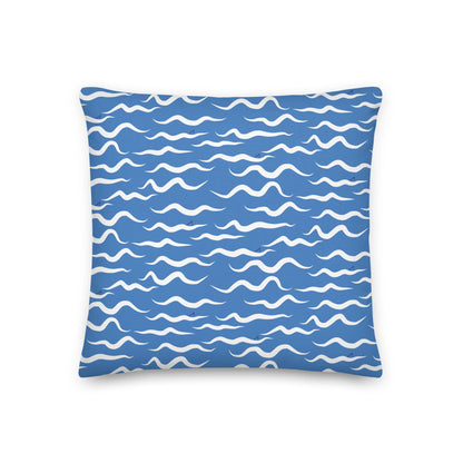 Shark Waves Blue Throw Pillow | Coastal Preppy Decor | Happy Ocean Style Beach House Pillow