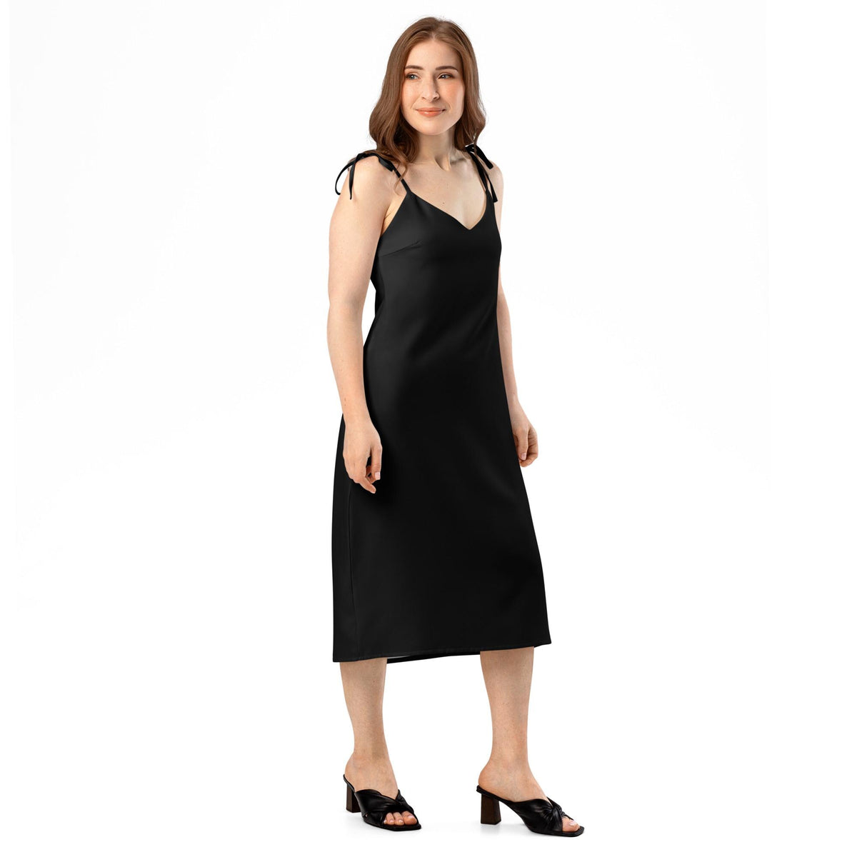 Jersey Knit Black Tie-strap midi dress womens casual