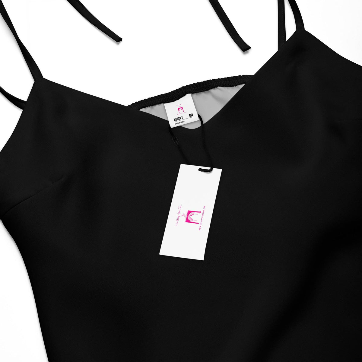 Jersey Knit Black Tie-strap midi dress womens casual