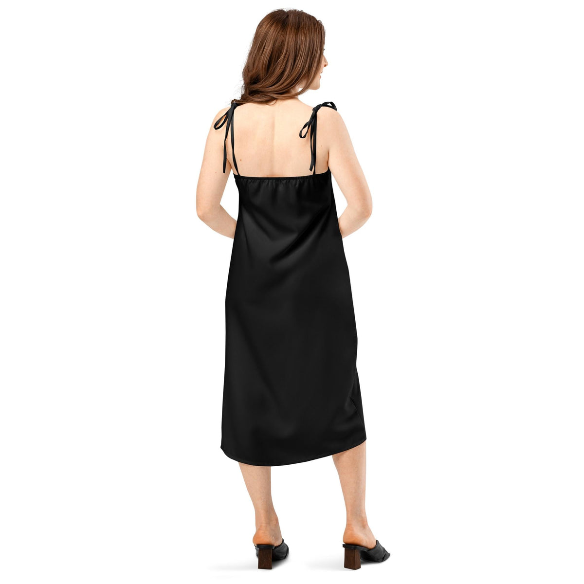 Jersey Knit Black Tie-strap midi dress womens casual
