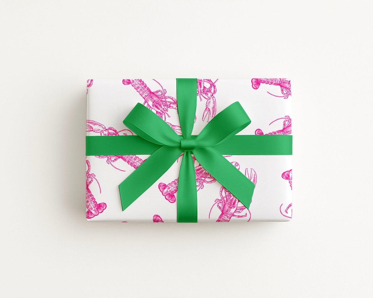 Lobster Love Pink gift wrap in pink by The Happy Fun Shop, photo 3 of 5