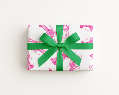 Lobster Love Pink gift wrap in pink by The Happy Fun Shop, photo 3 of 5