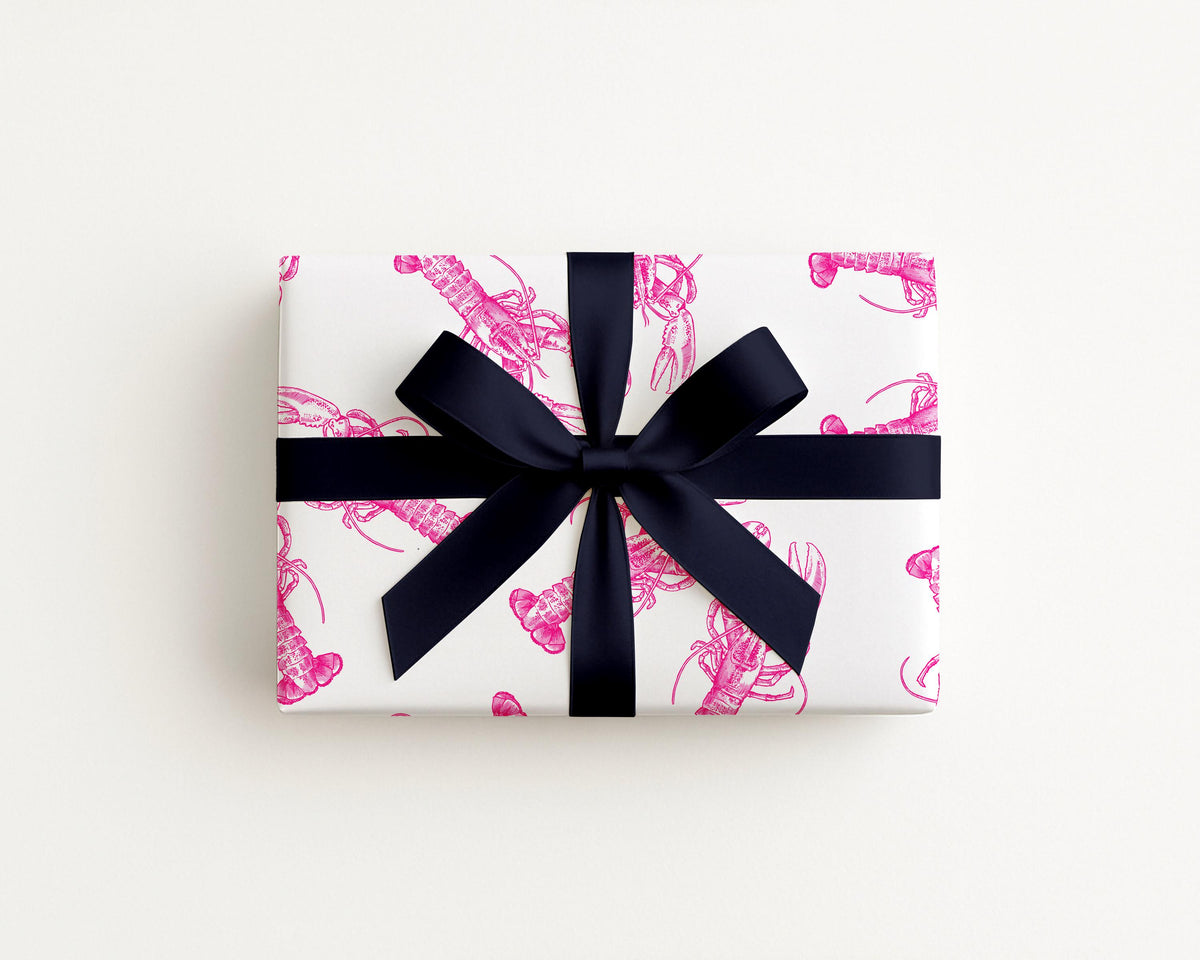 Lobster Love Pink gift wrap in pink by The Happy Fun Shop, photo 1 of 5