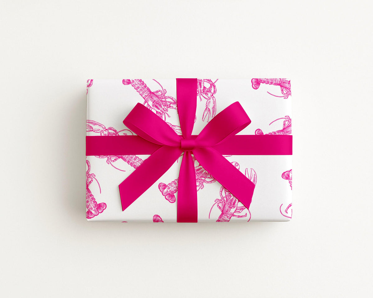 Lobster Love Pink gift wrap in pink by The Happy Fun Shop, photo 2 of 5