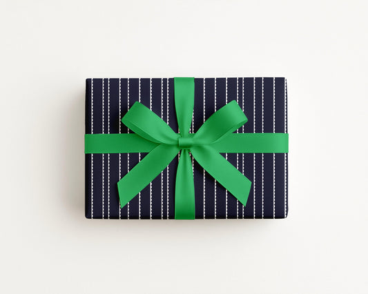 Picnic Scalloped Stripe Navy Blue Coastal Preppy Gift Wrap