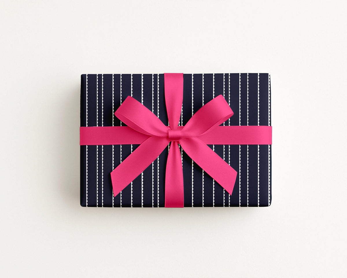 Picnic Scalloped Stripe Navy Blue gift wrap in navy by The Happy Fun Shop, photo 2 of 4