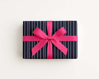 Picnic Scalloped Stripe Navy Blue gift wrap in navy by The Happy Fun Shop, photo 2 of 4