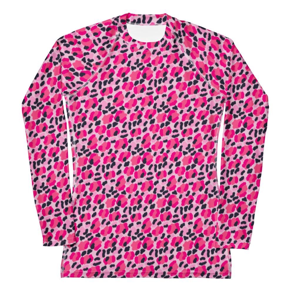 Leopard Pink Navy Coastal Preppy Women's Rash Guard