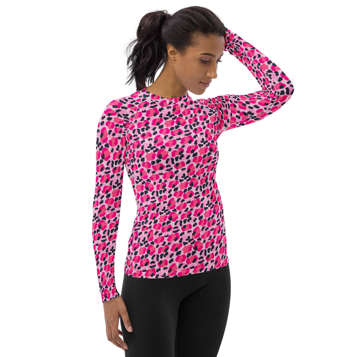 Leopard Pink Navy Coastal Preppy Women's Rash Guard