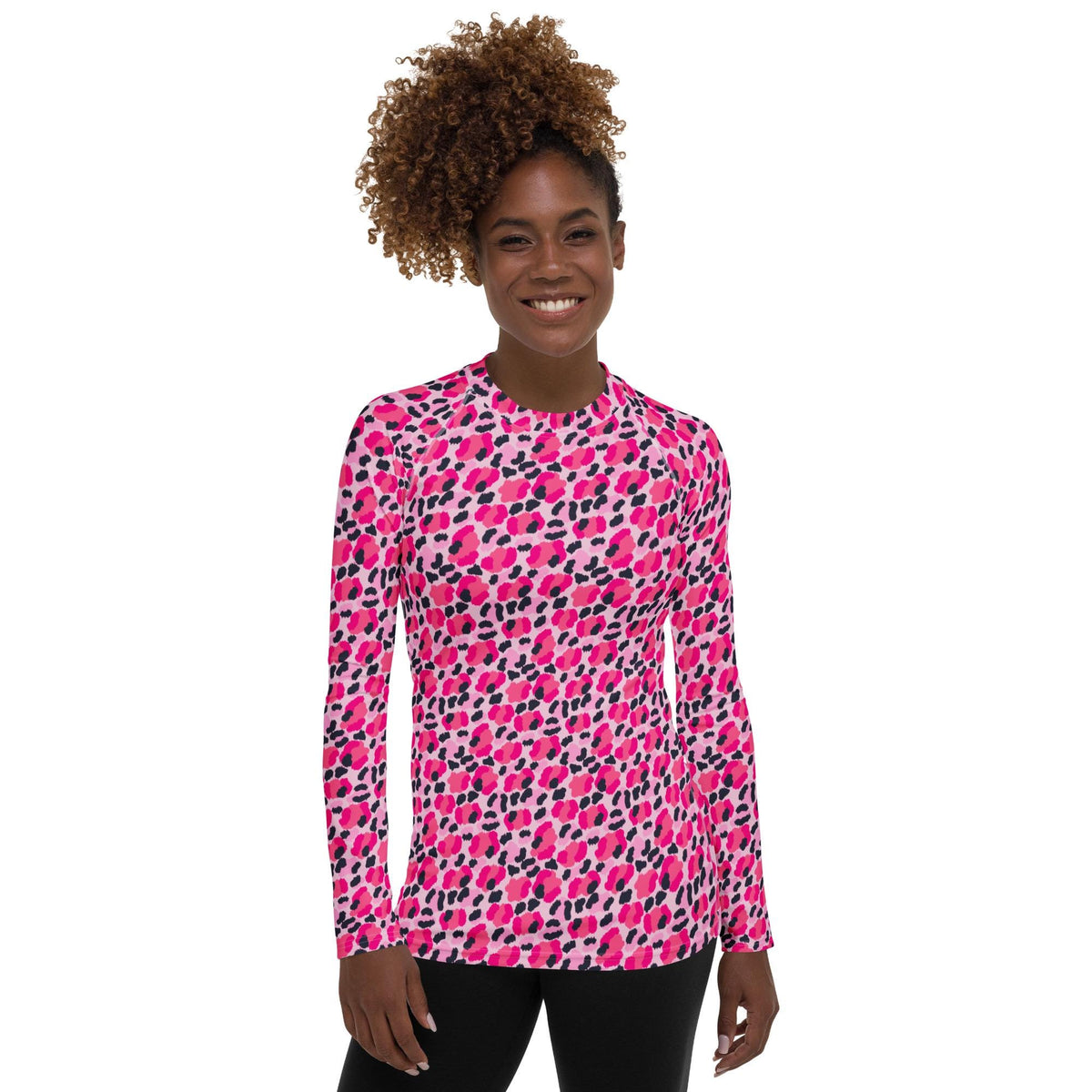 Leopard Pink Navy Coastal Preppy Women's Rash Guard