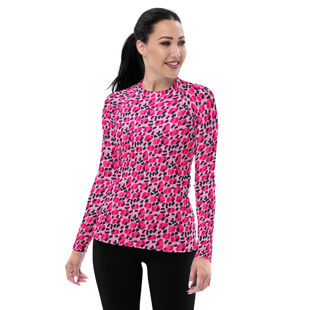 Leopard Pink Navy Coastal Preppy Women's Rash Guard