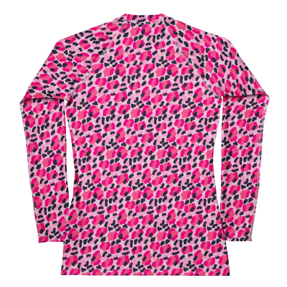 Leopard Pink Navy Coastal Preppy Women's Rash Guard