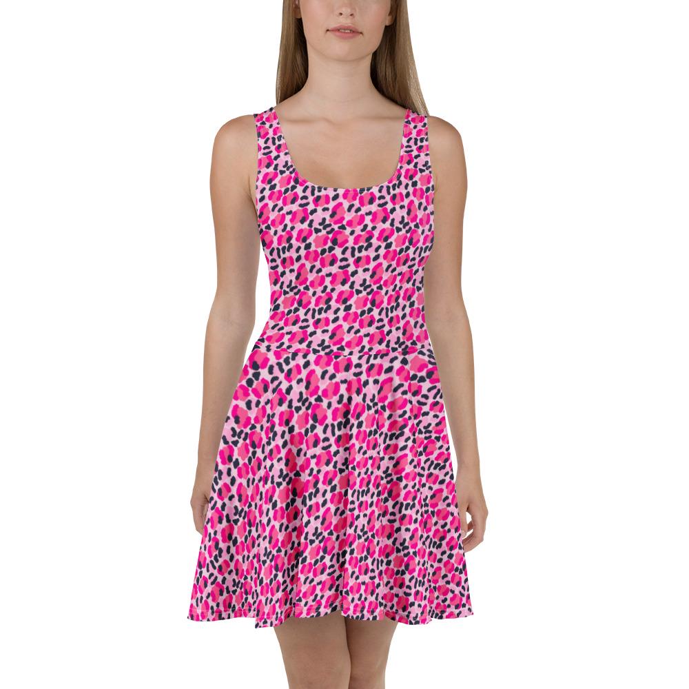 Jersey Knit Leopard Pink Navy Coastal Preppy Skater Dress womens casual