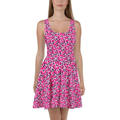 Jersey Knit Leopard Pink Navy Coastal Preppy Skater Dress womens casual