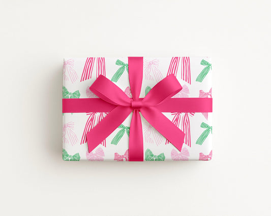 Preppy Pink Green Bows Coastal Gift Wrap