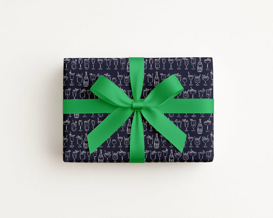 Cocktails Coastal Preppy Navy Blue Gift Wrap