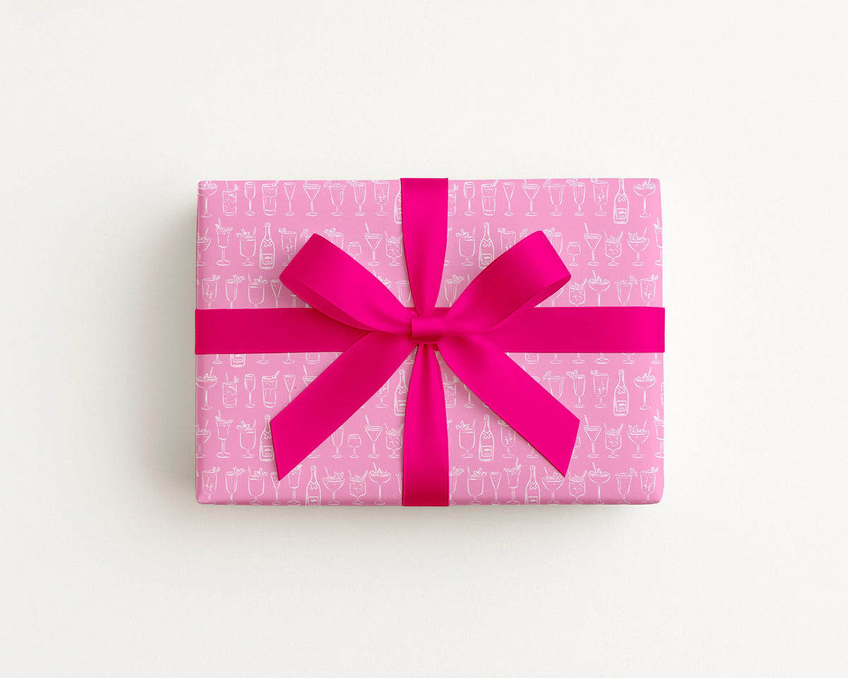 Cocktails Coastal Preppy Pink Gift Wrap