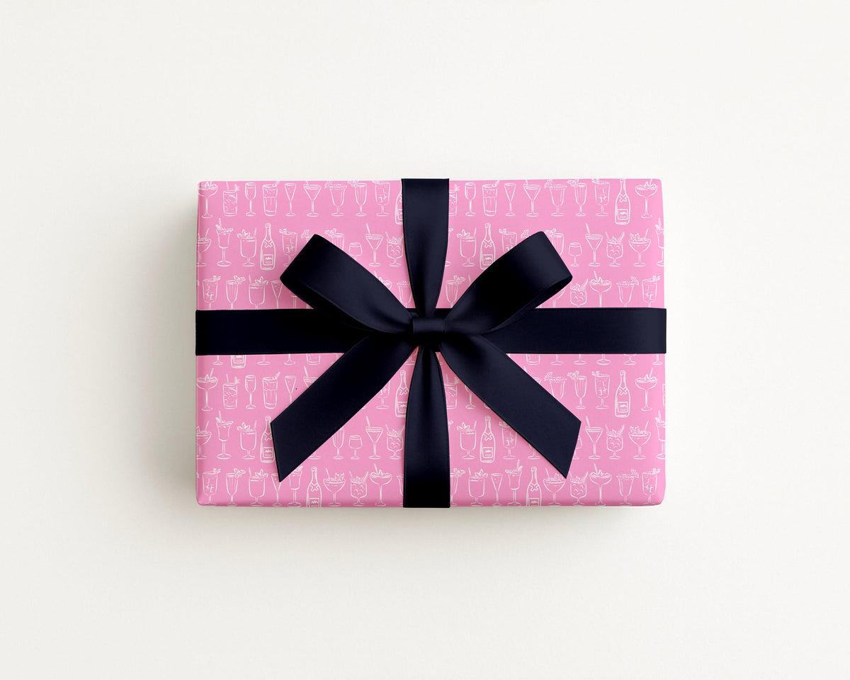 Cocktails Coastal Preppy Pink Gift Wrap